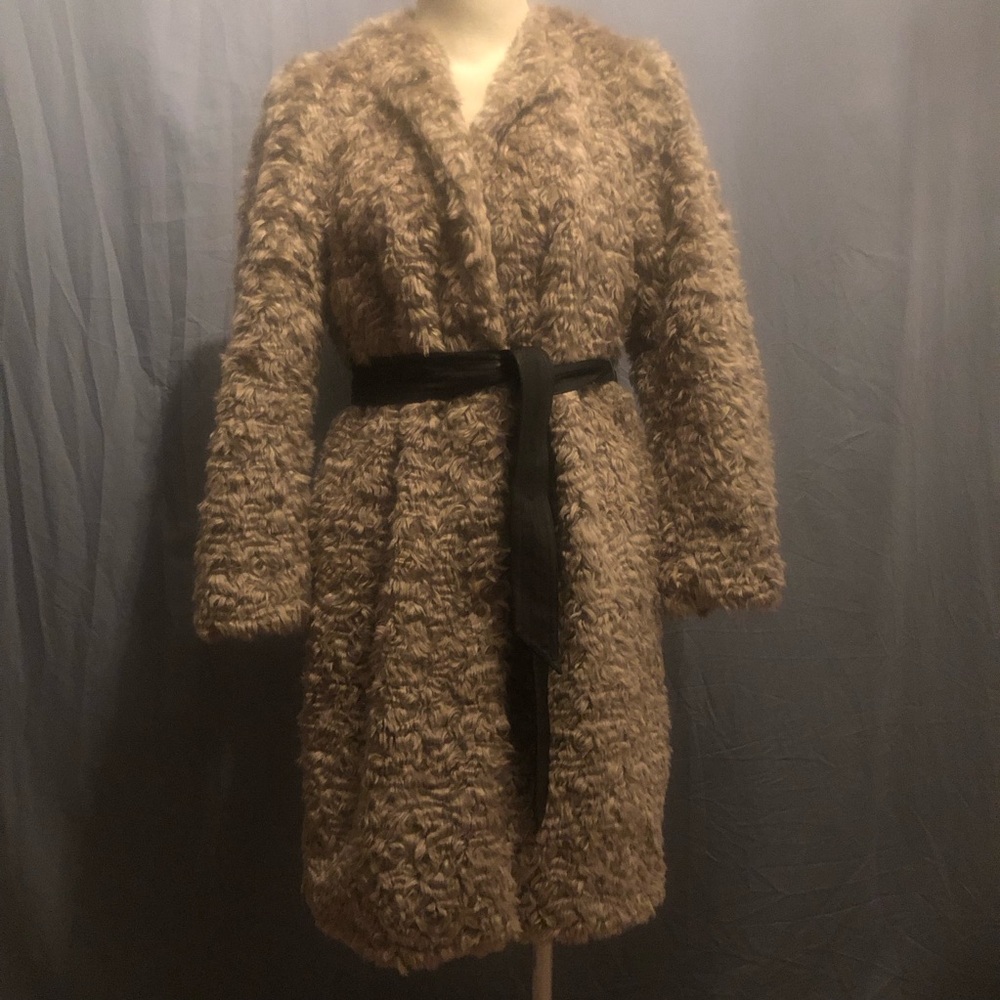H&M Champagne Beige Teddy Coat with Black Belt